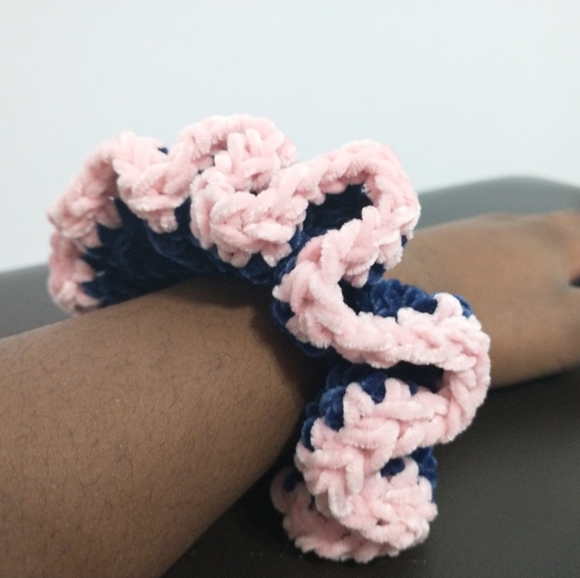 JFaith Designs - handmade Accessories - HOST PICK Chenille (SO SOFT) Navy & Pink Scrunchie